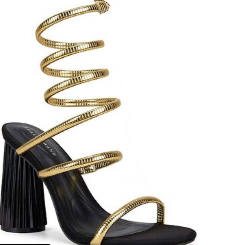 Elegant Black and Gold Spiral Strap Heels